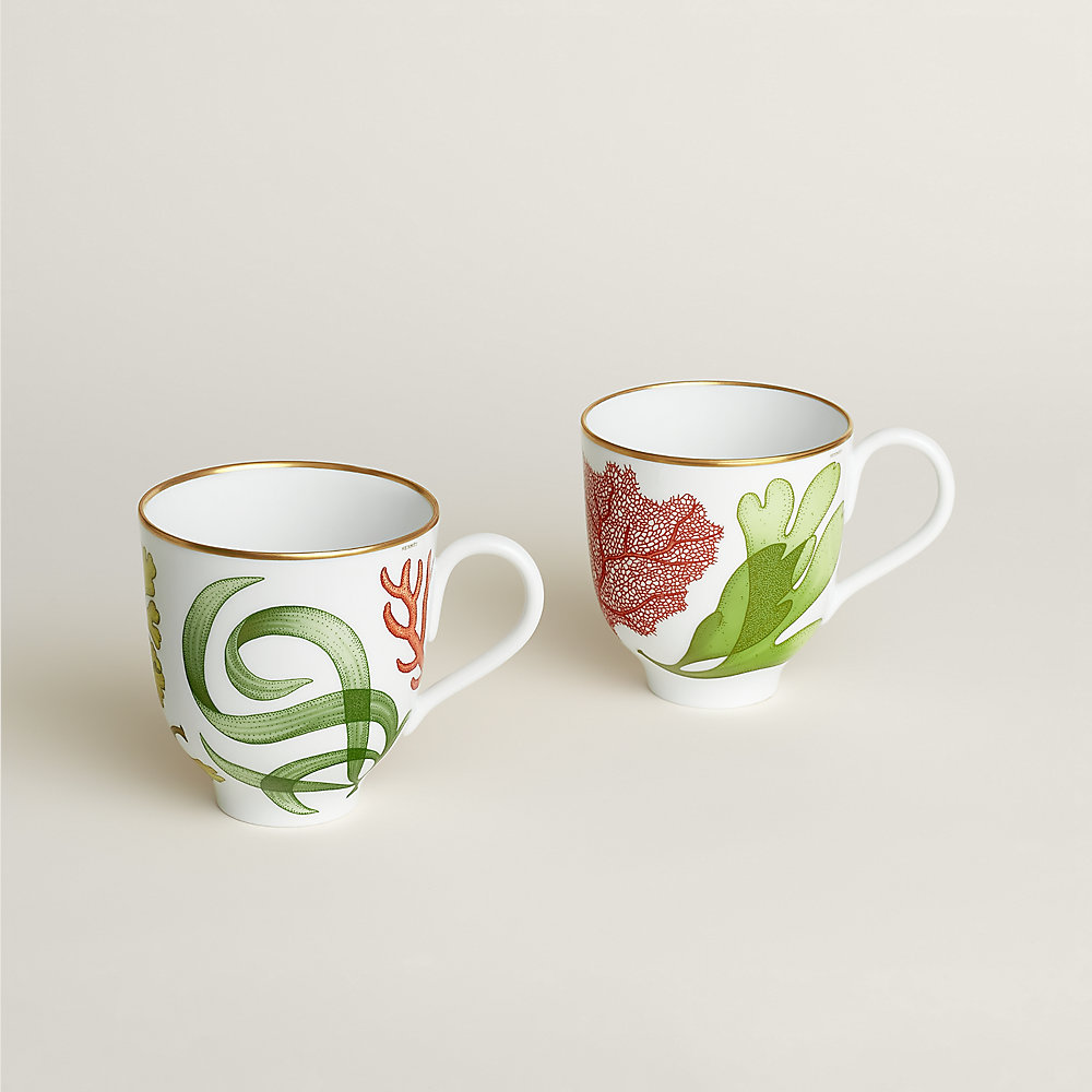 Coffret De 2 Tasses Christofle – Modèle Alliance, Motif Floral Vert, RARE, Neuf