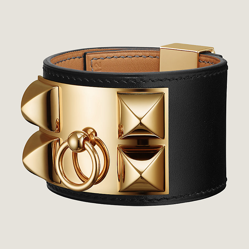 Hermes Size S CDC Bracelet Calfskin Black Gold Tone Stamp X