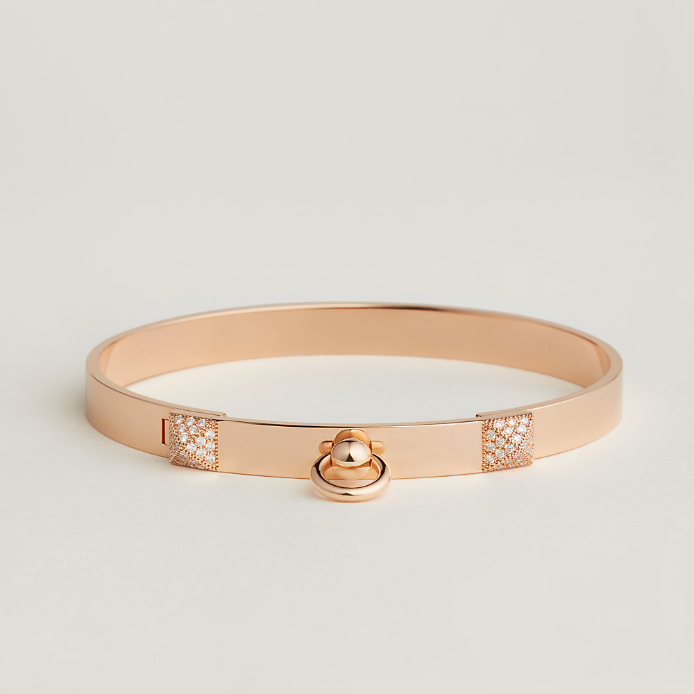 Hermes 18k Rose Gold and Diamond Kelly PM Chain Bracelet | Yoogi's Closet
