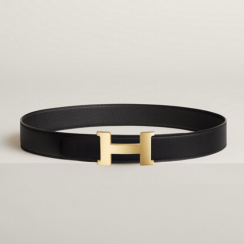Hermès Hermes Black Reversible Constance Belt Leather Pony-style