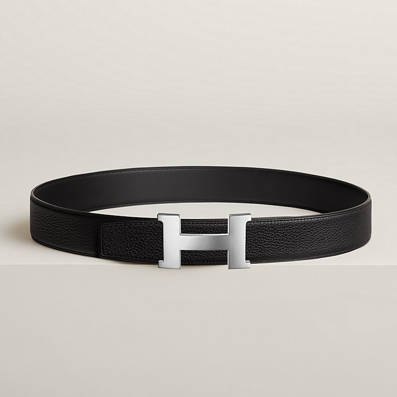 Hermes Constance 32mm Silver H Black Steel Blue Reversible Belt