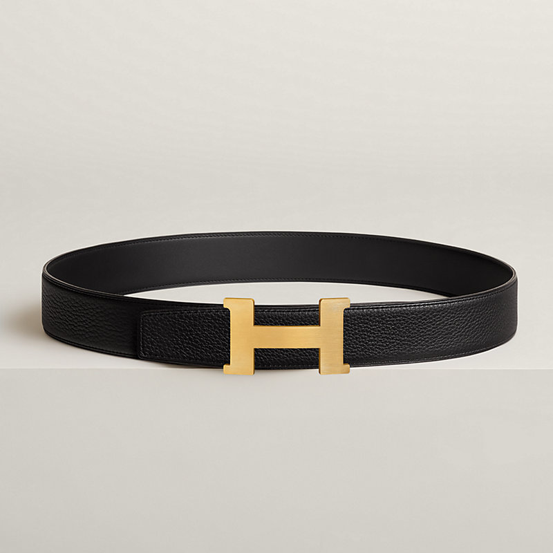 Hermes Gris Etain/Noir Epsom And Chamonix Reversible Belt Strap 85