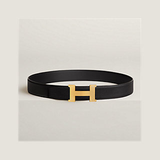 Hermes Black/Gris Etain Epsom/Chamonix Leather Constance Belt