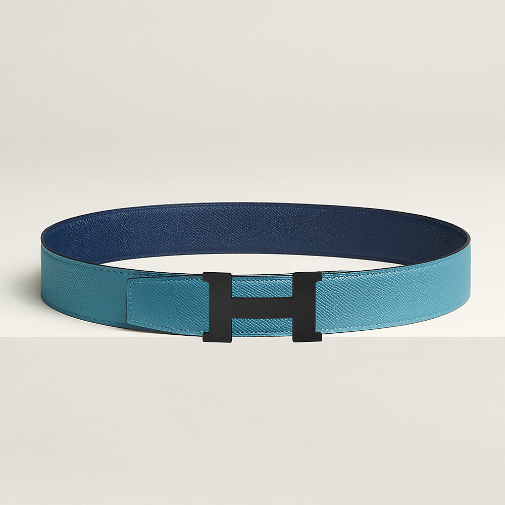 HM CONSTANCE BELT BUCKLE & REVERSIBLE NAVY BLUE LEATHER STRAP 38MM SILVER HARDWARE