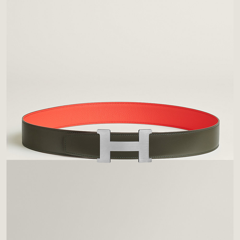 H CONSTANCE REVERSIBLE BELT 38MM BLACK BUCKLE BLACK GREEN LEATHER