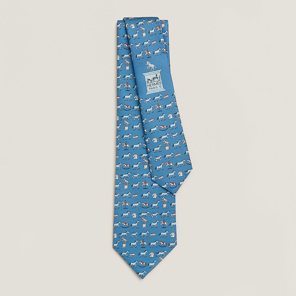 Cravate Hermès Vintage Etriers Équitation - 100% Soie Bleue & Verte - Longueur 150 Cm