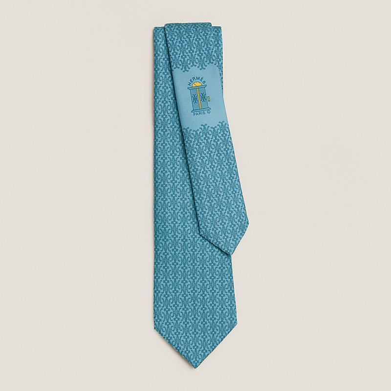 Cravate Hermès 100% Soie - Bleu Clair, Large Et Longue - Occasion Super état