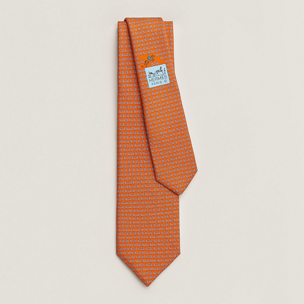 fine Hommes Accessoires Cravates & pochettes Hermès Cravates & pochettes Orange et blanc Cravate Hermès 7cm 