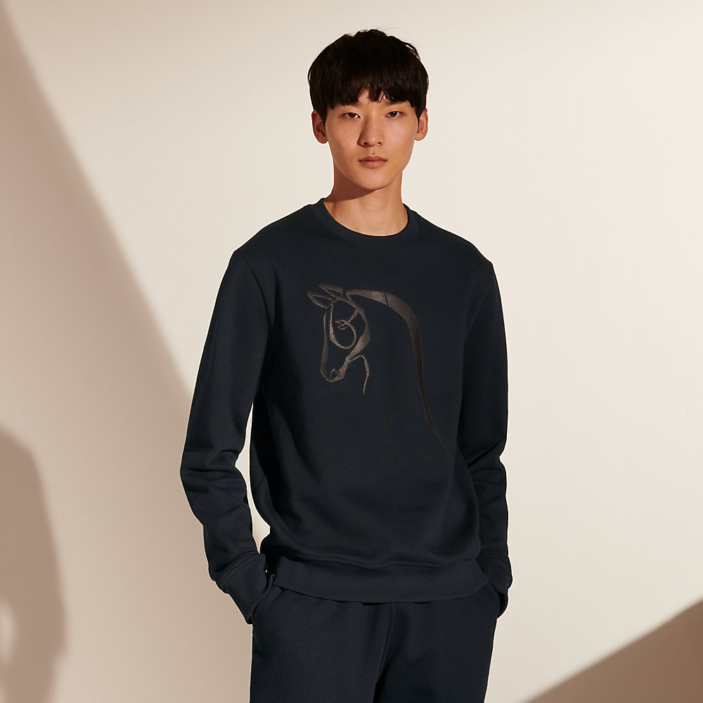 Crewneck sweater with leather detail 