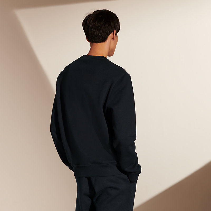 Crewneck sweater with leather detail | Hermès Australia