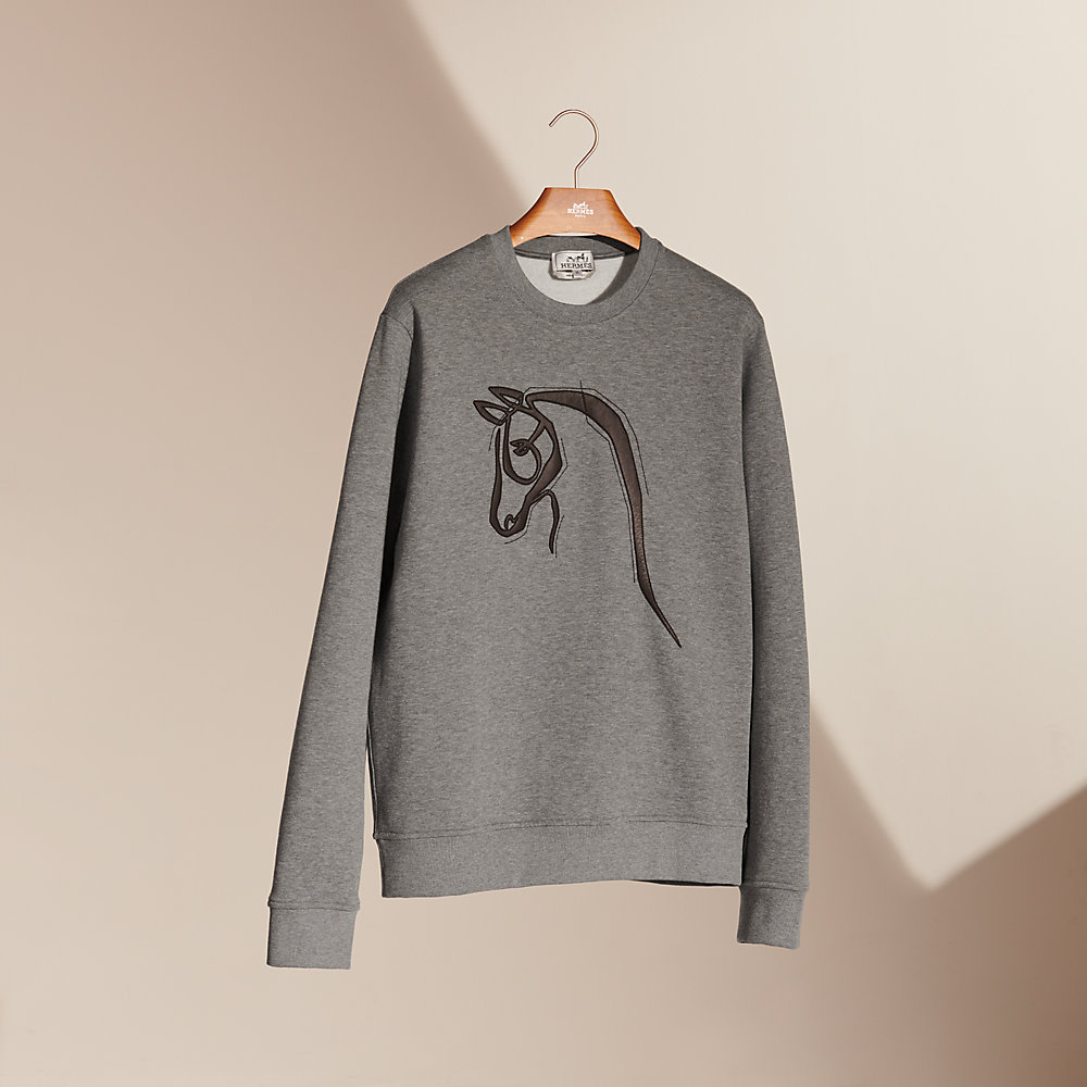 Crewneck sweater with leather detail | HermÃ¨s Australia