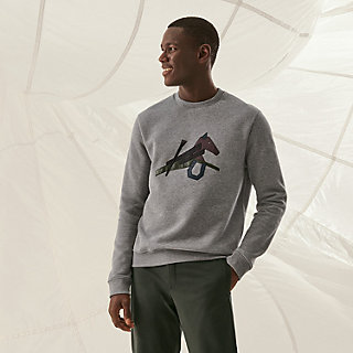 Crewneck sweater with leather detail | Hermès Saudi Arabia