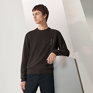 Crewneck sweater with leather detail | Hermès USA