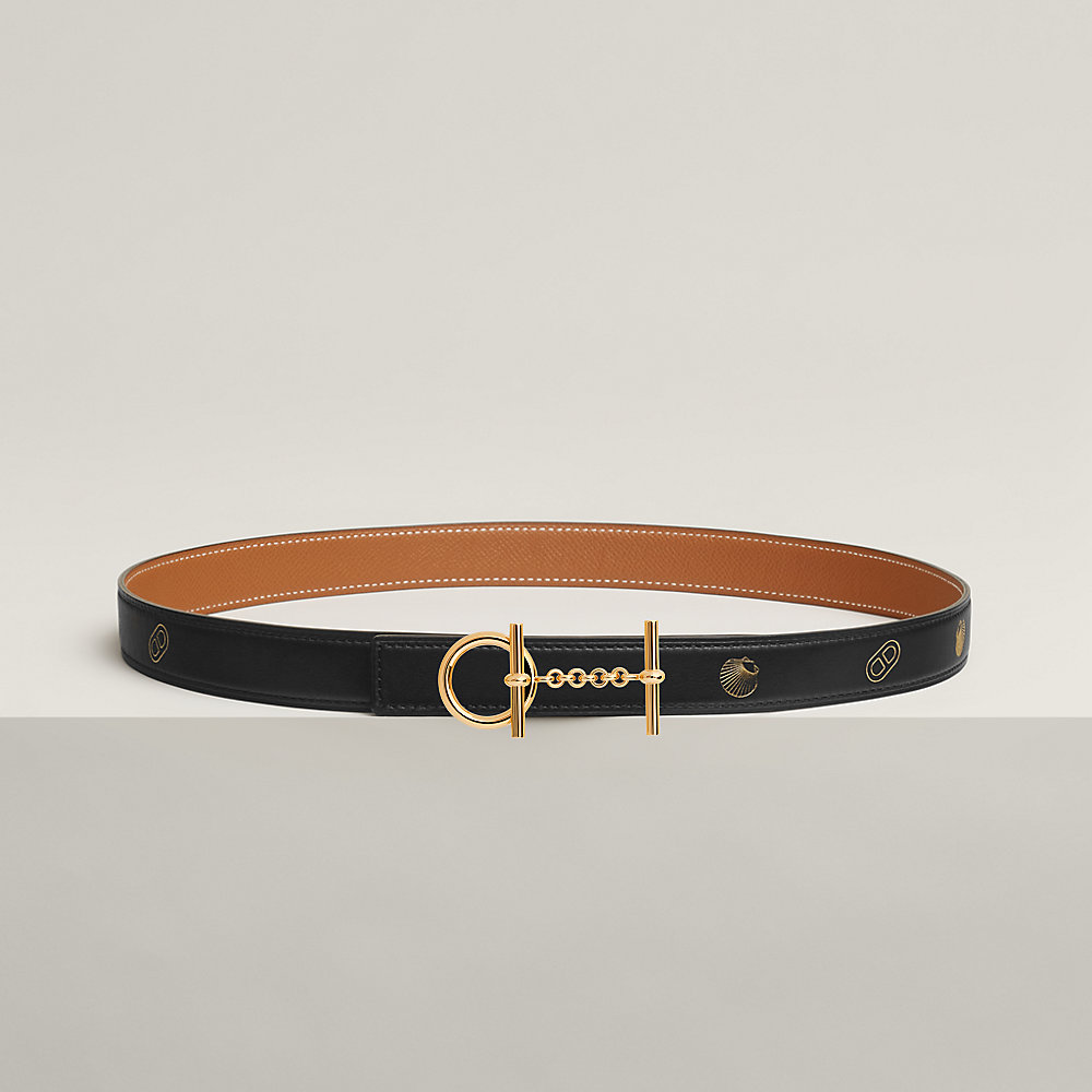 HERMES ベージュレザー ベルト 80 Croisiere belt buckle & Hermès sur Mer reversible leather