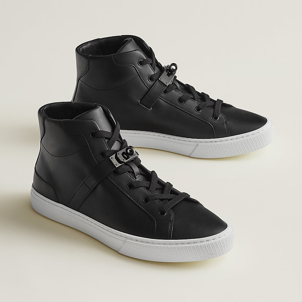 Cipher Mercenary Matt Black Leather Men's High Top Lace-Up Trainers Sneakers 