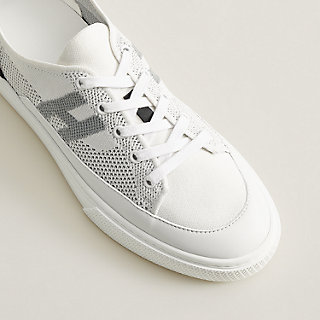 【名品図鑑】mid00s Hermes pure summer linen Hermes Off White/Silver Leather Quicker Sneakers Size 38