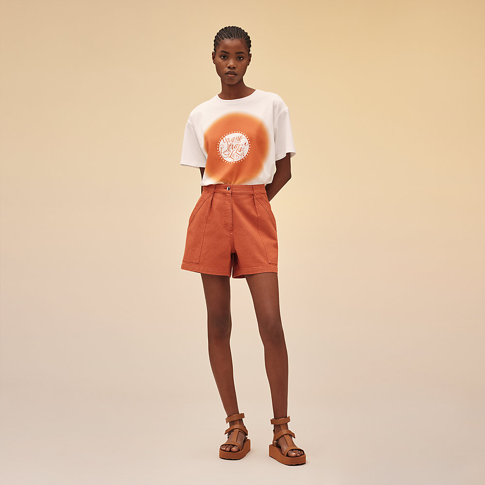 orange denim shorts