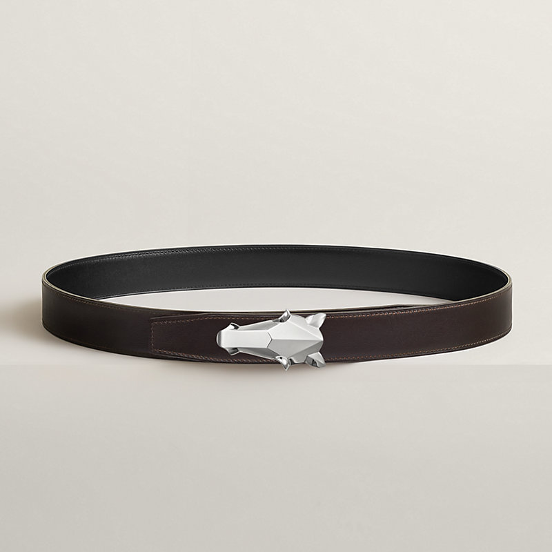 Destrier belt buckle & Reversible leather strap 32 mm