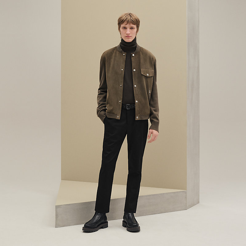 ジャケット・アウター HERMES suede leather ds knit green Devant cuir