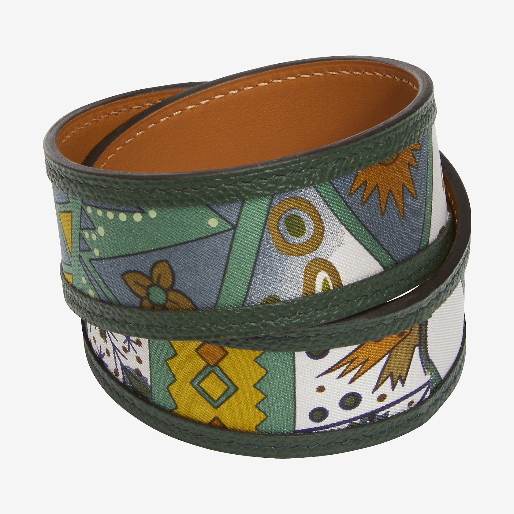 Double loop bracelet in calfskin and silk Hermes USA