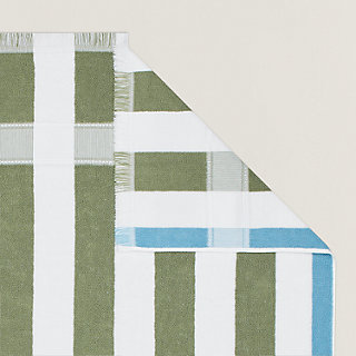 Serviette De Plage HERMÈS Yachting – 95x140 Cm, Beige Sable, Coton, Luxe Inutilisée