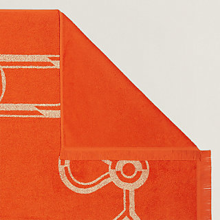Serviette De Plage Hermès – Motif Yachting Tatouage/Boucle Doré – Coton, Frangée – Occasion Non Utilisée