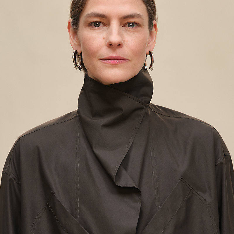 Draped collar shirt - Brown | Hermès Netherlands