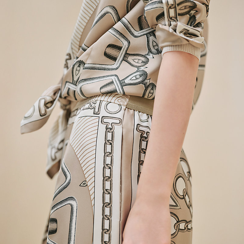 主役級！シルク製 Hermes Effet Kaleidoscope クロップドパンツ Effet Kaleidoscope