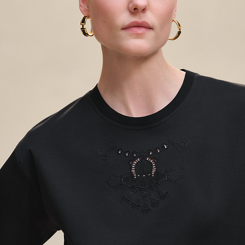 Embroidered maxi t-shirt - Black | Hermès UK