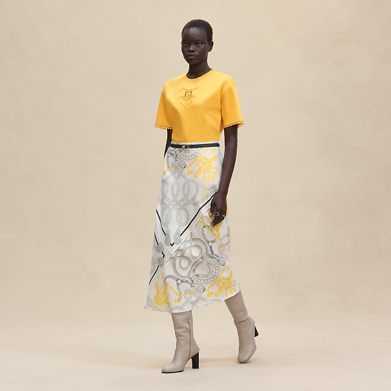 Embroidered maxi t-shirt - Yellow | Hermès Canada