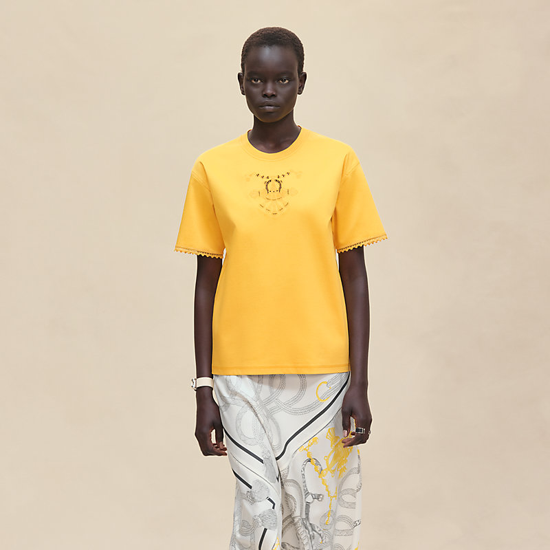 トップス Hermes Embroidered maxi t-shirt - Yellow | Hermès Canada