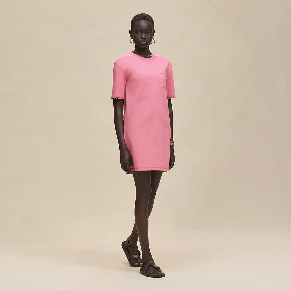 Embroidered pocket flared dress - Pink | Herms USA