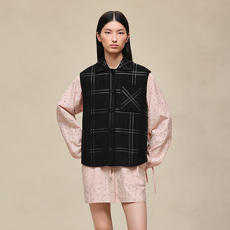 Embroidered short vest with leather detail | Hermès USA