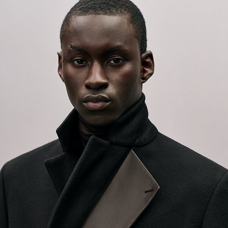 Emile Croise cashmere coat with leather detail, View: , view 5 of 8