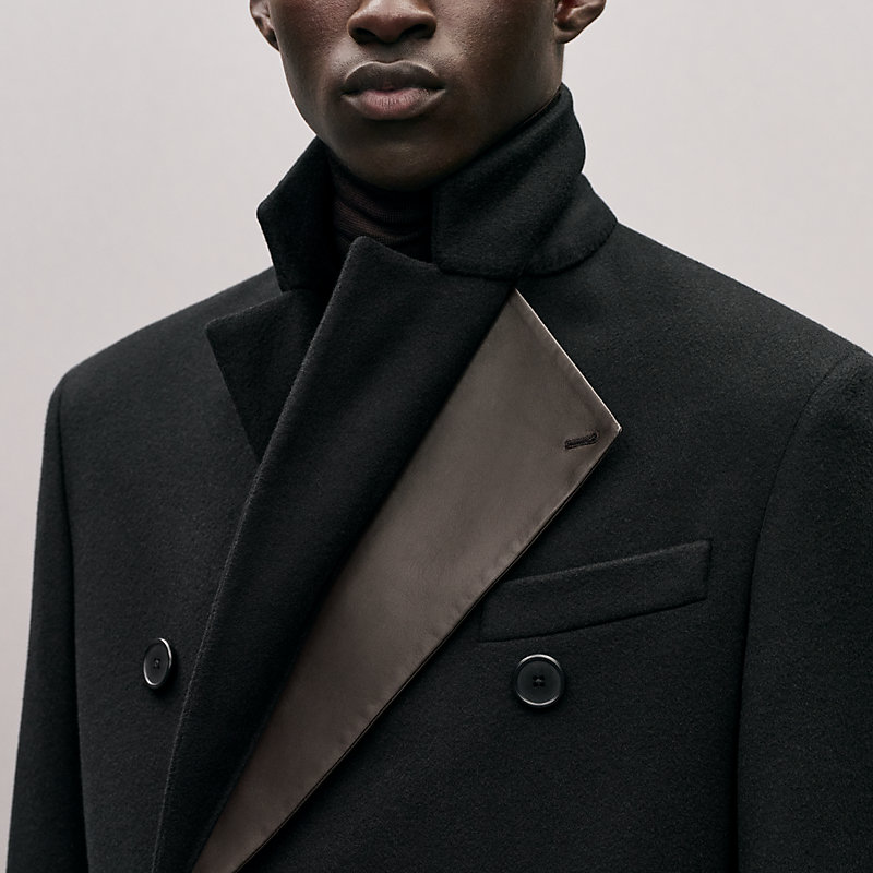 Emile Croise cashmere coat with leather detail, View: , view 7 of 8
