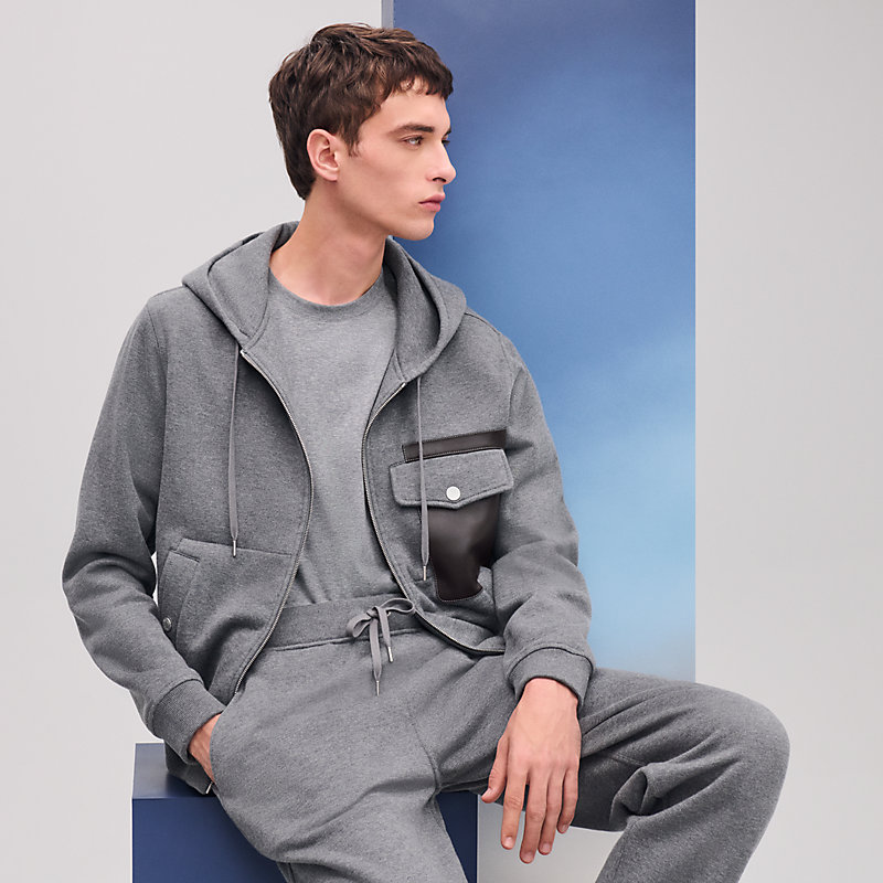 "Empreintes sellier cuir" zipped hooded sweater