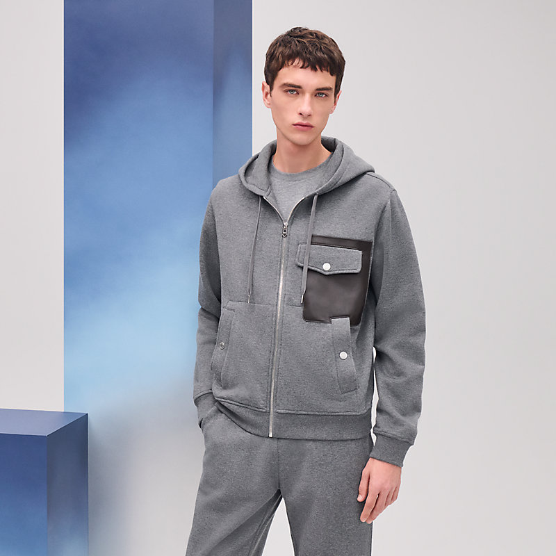 "Empreintes sellier cuir" zipped hooded sweater