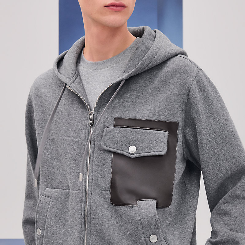 "Empreintes sellier cuir" zipped hooded sweater