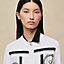 "Ex-Libris a Main Levee" long-sleeve twillaine cardigan, View: Worn, worn, view 4 of 6