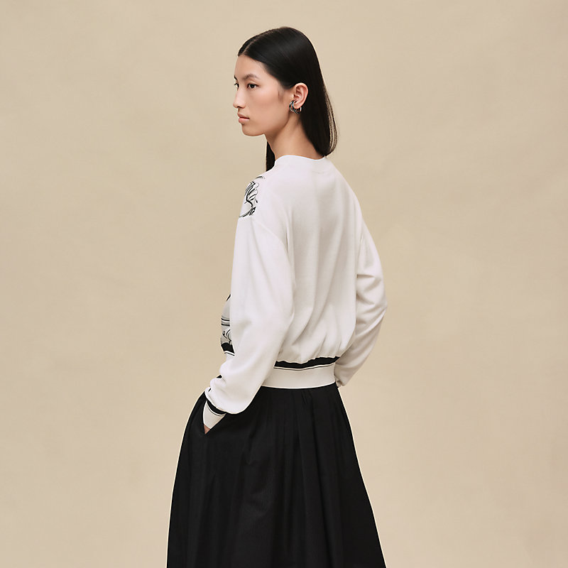 "Ex-Libris a Main Levee" long-sleeve twillaine sweater