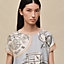 "Ex-Libris a Main Levee" short-sleeve twillaine sweater, View: Worn, worn, view 4 of 5
