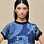 "Ex-Libris a Main Levee" short-sleeve twillaine sweater, View: Worn, worn, view 4 of 5