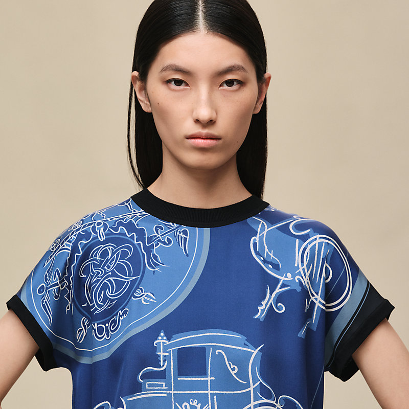 "Ex-Libris a Main Levee" short-sleeve twillaine sweater