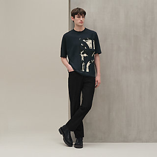 HERMES ストライプ Tシャツ SM Hermes T-shirt with leather detail Marine