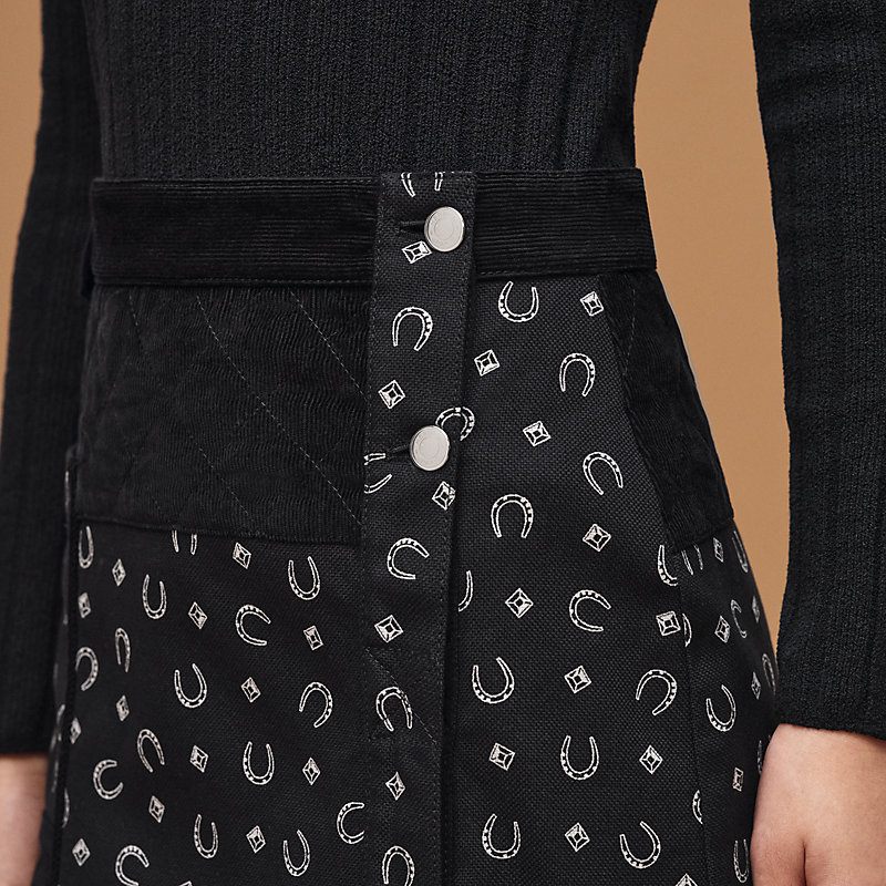 Falda recta con mezcla de materiales estampado "Porte-Bonheur Bandana"