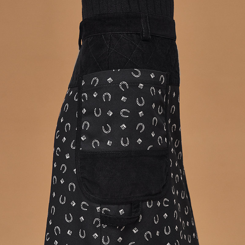 Falda recta con mezcla de materiales estampado "Porte-Bonheur Bandana"