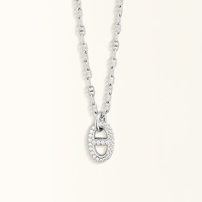 Hollow Chain Link Necklace 10K White Gold 22