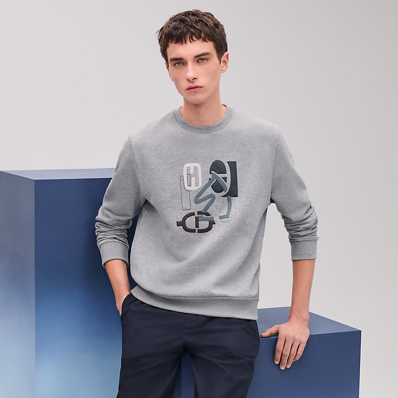 Felpa collo rotondo patch in pelle “H Puzzle”