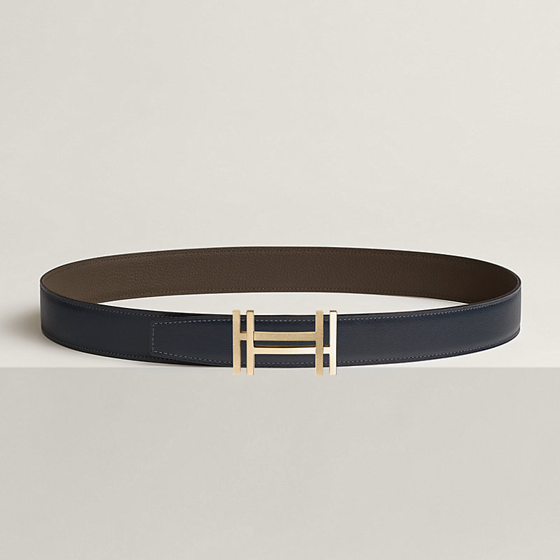 Fibbia da cintura H au Carré & Pelle reversibile per cintura 32 mm