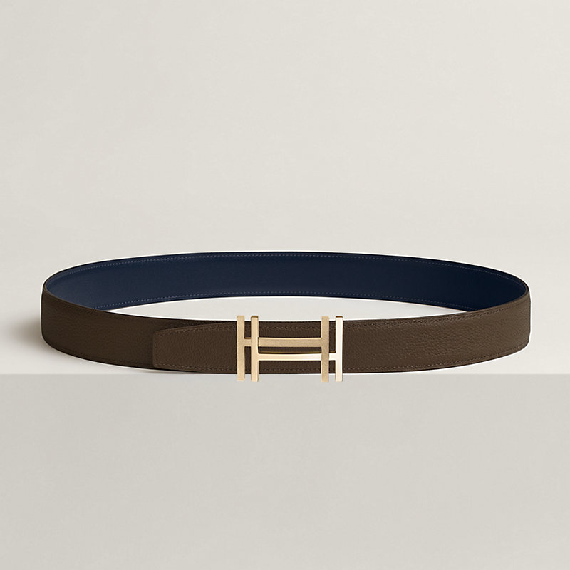 Fibbia da cintura H au Carré & Pelle reversibile per cintura 32 mm